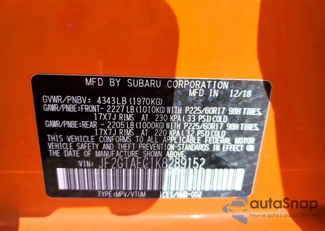 2019 Subaru Crosstrek Premium из США, поврежденный, VIN JF2GTAEC1K8289152